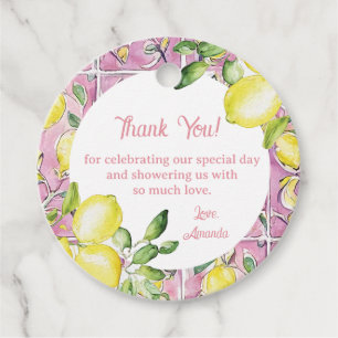 Italian Lemon Pink Yellow Bridal Shower Thank You Favor Tags