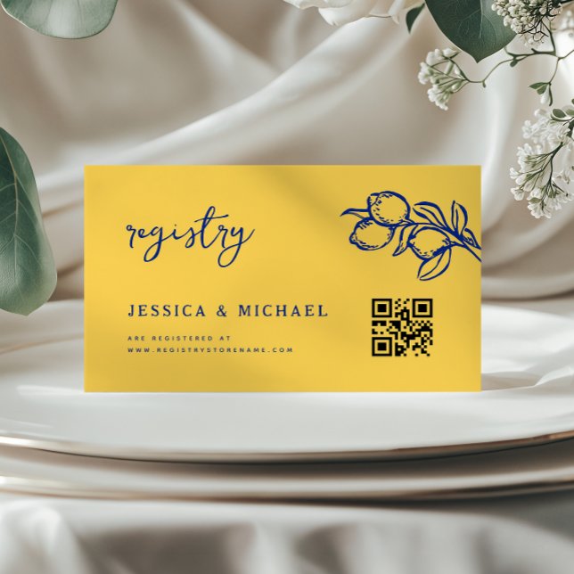 Italian Lemon QR Code Bridal Shower Registry Enclosure Card (Creator Uploaded)