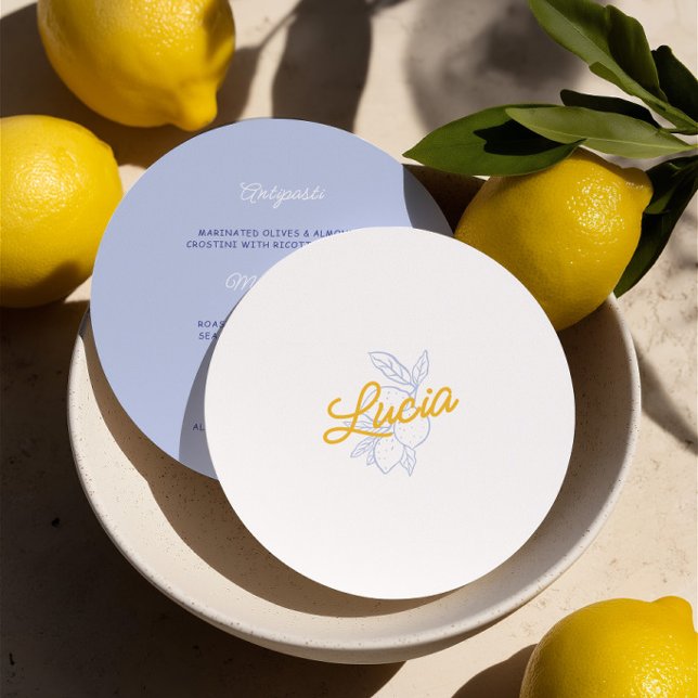 Italian Lemon Round Wedding Place Card & Menu  (Italian Lemon Round Wedding Place Card & Menu)