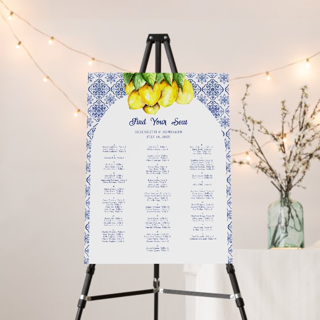 Italian Lemon Seating Chart Mediterranean Blue Foam Board (In Situ (Stand))