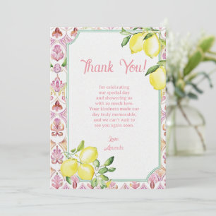 Italian Lemon Thank You Card Pink Yellow