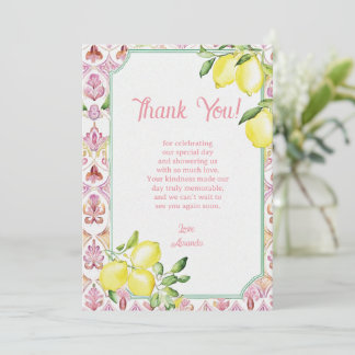 Italian Lemon Thank You Card Pink Yellow