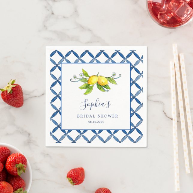 Italian lemon Tile Main Squeeze Bridal Shower  Napkins (Insitu)