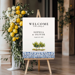 Italian Lemon Tree Watercolor Wedding Welcome Foam Board