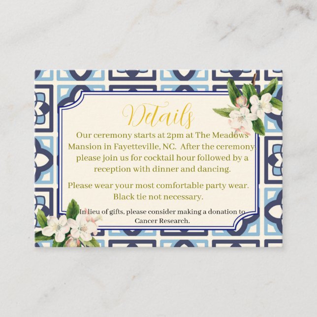 Italian Lemon Wedding Invitations Detail card (Front)