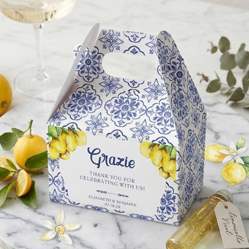 Italian Lemon Wedding Mediterranean Blue Tile  Favor Boxes