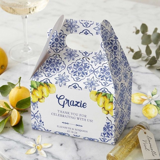 Italian Lemon Wedding Mediterranean Blue Tile  Favor Boxes (Creator Uploaded)