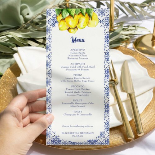 Italian Lemon Wedding Menu Mediterranean Blue Tile