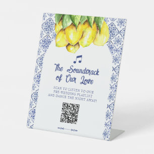 Italian Lemon Wedding Playlist QR Mediterranean Pedestal Sign