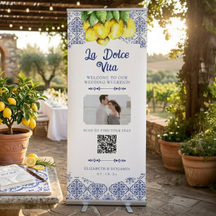 Italian Lemon Wedding QR Code Seating Chart Photo Retractable Banner