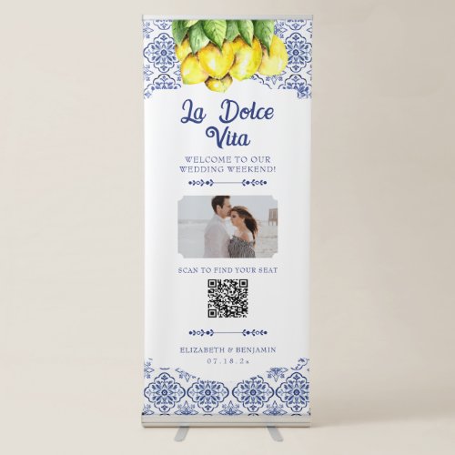 Italian Lemon Wedding QR Code Seating Chart Photo Retractable Banner