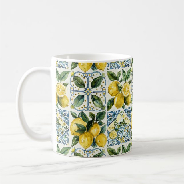 Italian Lemons and Tiles La Dolce Vita Pattern Coffee Mug (Left)
