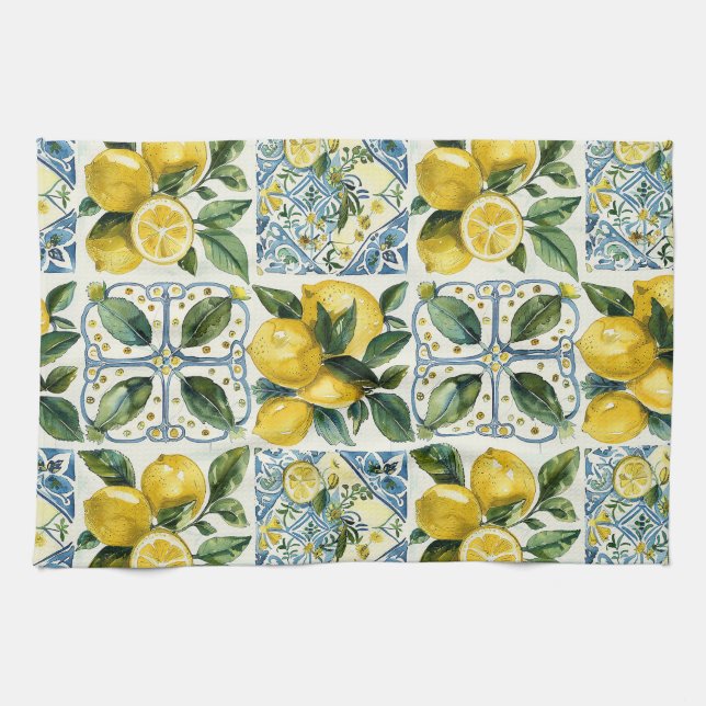 Italian Lemons and Tiles La Dolce Vita Pattern Kitchen Towel (Horizontal)