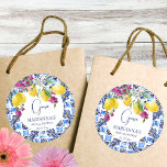 Italian lemons bougainvillea bridal shower favor classic round sticker<br><div class="desc">That's amore Italian lemons bougainvillea Mediterranean citrus spring summer bridal shower personalized printed thank you favor stickers template,  personalized favor stickers</div>