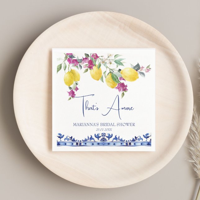 Italian lemons bougainvillea citrus bridal shower napkins (That's amore Italian lemons bougainvillea Mediterranean citrus bridal shower printed napkins)