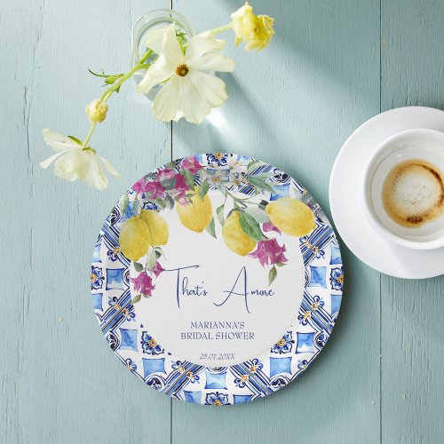 Italian lemons bougainvillea citrus bridal shower paper plates