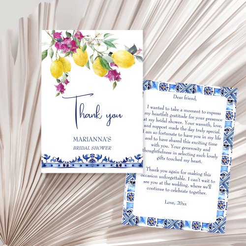 Italian lemons bougainvillea citrus bridal shower thank you card