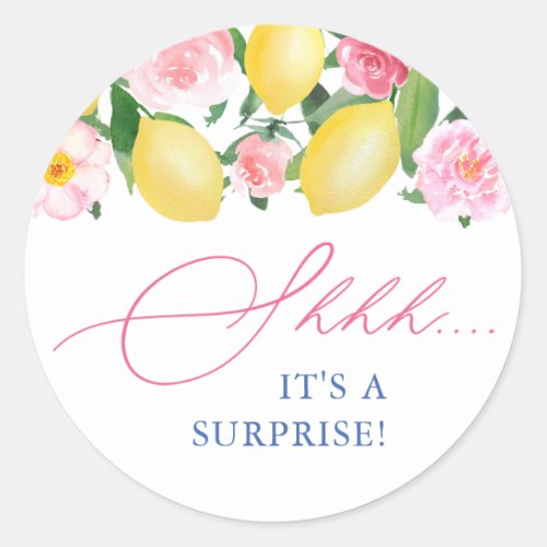 Italian Lemons Floral Shhh Surprise Party Envelope Classic Round Sticker