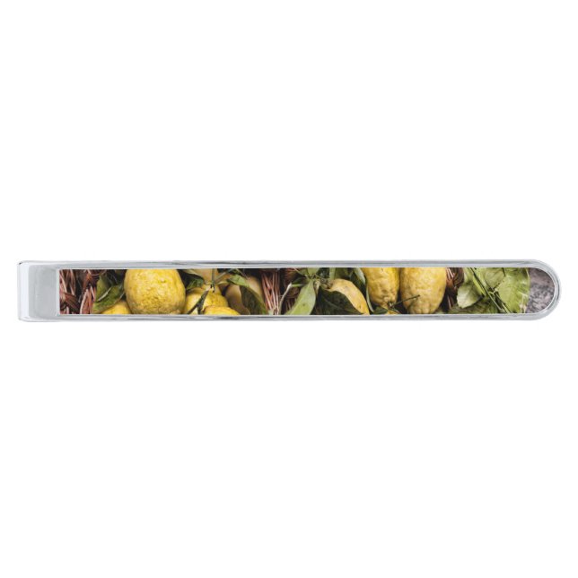 Italian Lemons in a Basket Silver Finish Tie Bar (Front)