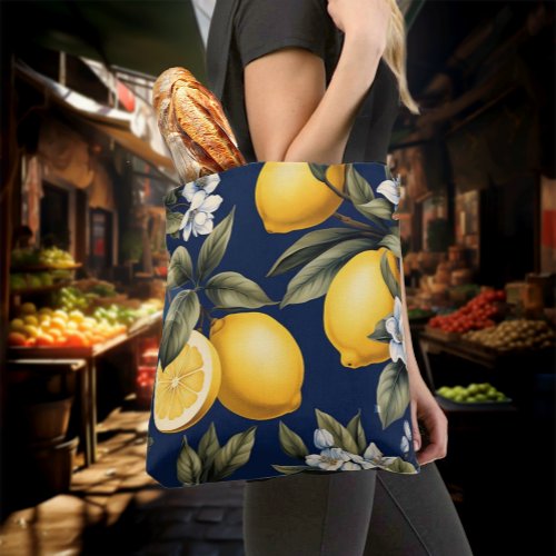 Italian Lemons on Navy Farmers Market Tote Bag
