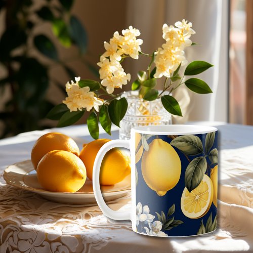 Italian Lemons on Navy Pattern Coffee Mug
