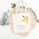 Italian Lemons & Script Amalfi Coast Wedding Favor Tote Bag<br><div class="desc">Surprise your guests with these elegant tote bags,  featuring watercolor lemon floral and editable details. Easily add your own details by clicking on the "personalize" option.</div>