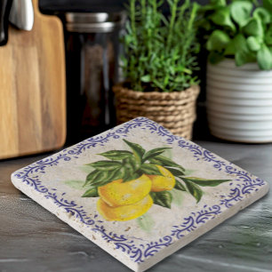 Italian Lemons with Blue Toile Trivet