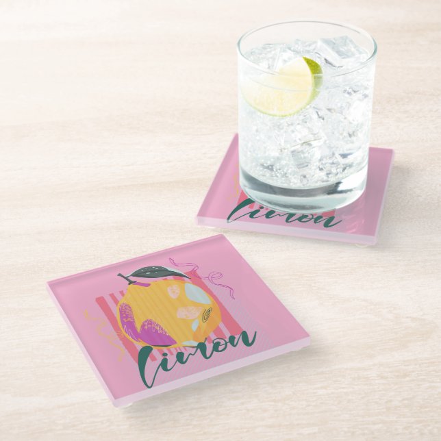 Italian Limon Lemon Pink Glass Coaster (Angled)