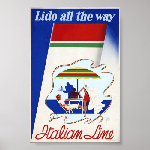  Italian Line Cruise Ship Poster Mid_Century Style