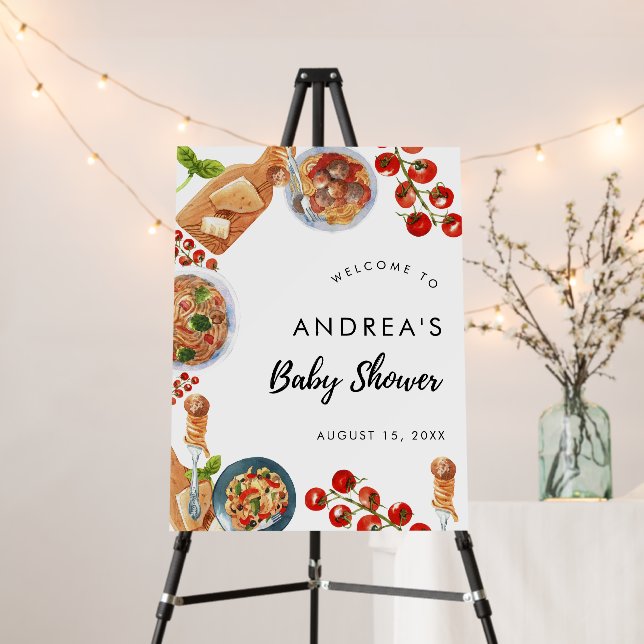 Italian Little Meatball Baby Shower Welcome Sign (In Situ (Stand))