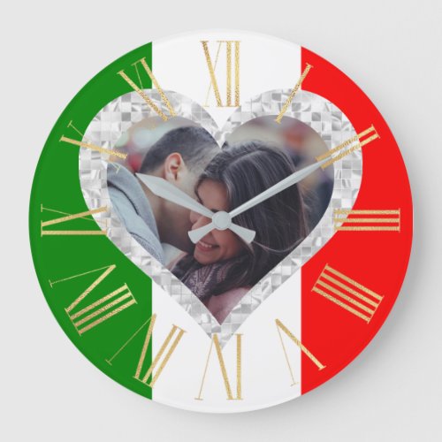 Italian Love Flag of Italy Heart Large Clock