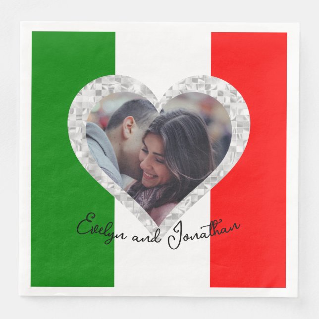Italian Love Flag of Italy Heart Paper Dinner Napkins (Front)