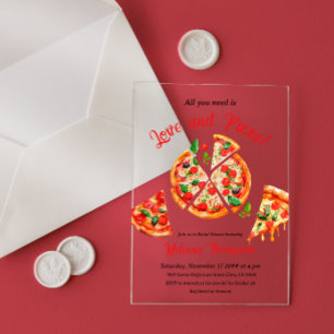 Italian Love & Pizza Party Slice Bridal Shower Acrylic Invitations