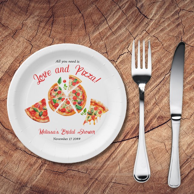 Italian Love & Pizza Party Slice Bridal Shower Paper Plates (Creator Uploaded)