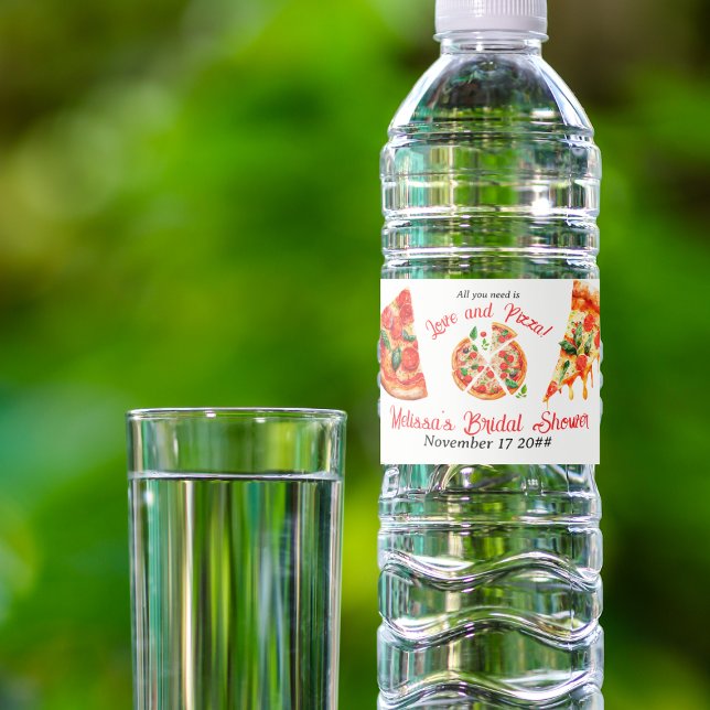 Italian Love & Pizza Party Slice Bridal Shower Water Bottle Label (Creator Uploaded)