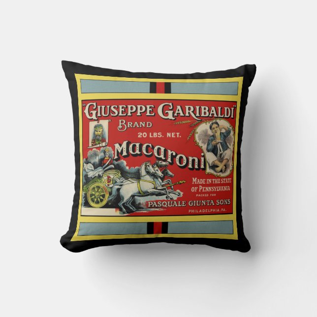 Italian Macaroni Label Throw Pillow (Front)