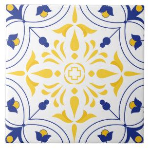 Italian Maiolica Blue Yellow Mediterranean Ceramic Tile