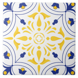 Italian Maiolica Blue Yellow Mediterranean Ceramic Tile