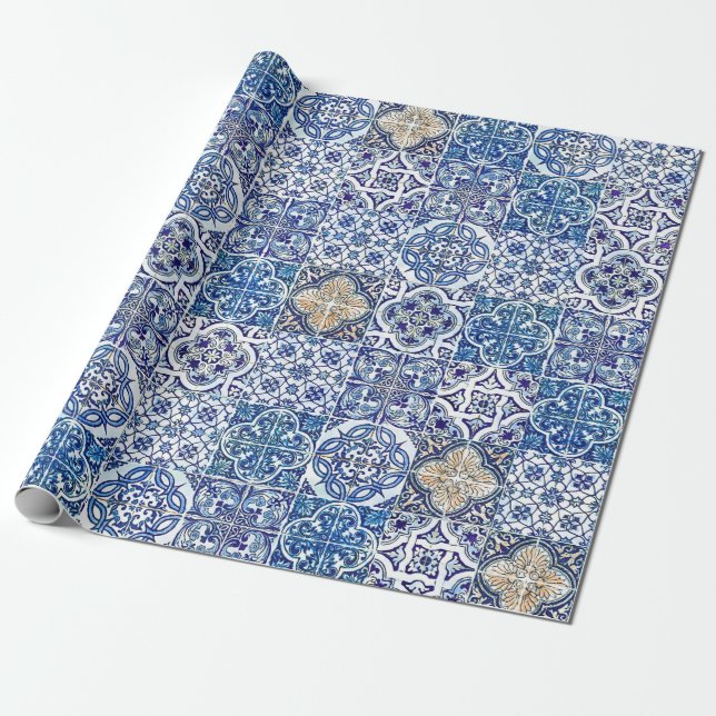 Italian Maiolica Gift Wrap | Elegant Ceramic (Unrolled)