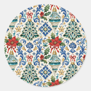 Italian Majolica Christmas Round Stickers
