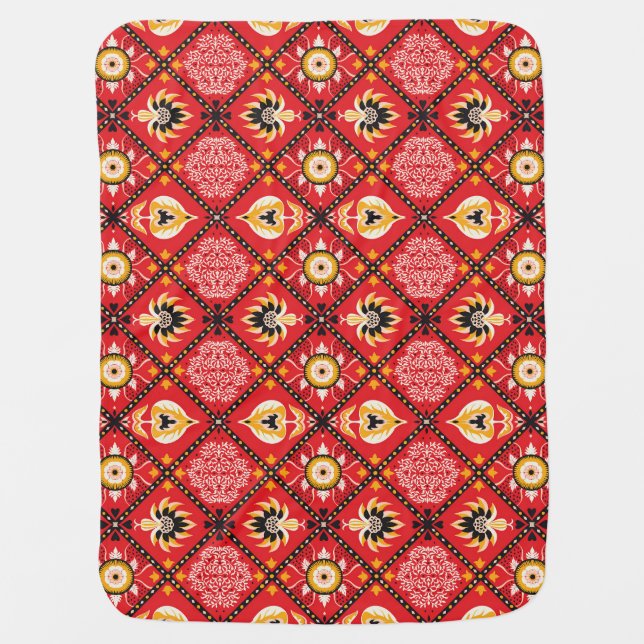 Italian Majolica: Embroidered Floral Tile. Baby Blanket (Front)