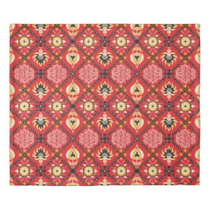 Italian Majolica: Embroidered Floral Tile. Duvet Cover