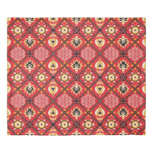 Italian Majolica: Embroidered Floral Tile. Duvet Cover (Front)