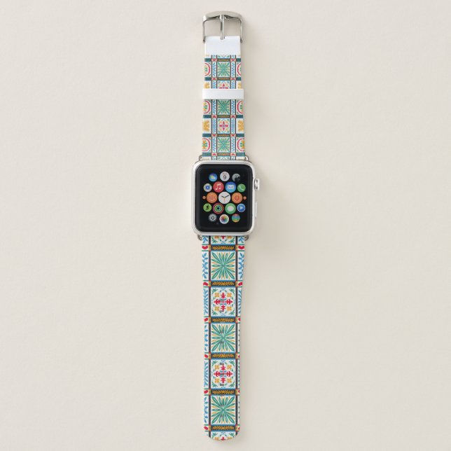 Italian Majolica Embroidery: Mediterranean Floral  Apple Watch Band (Front)