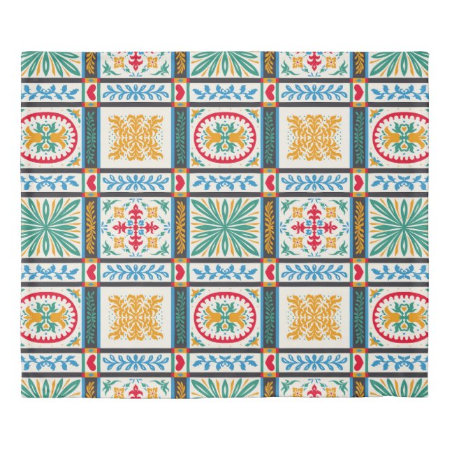Italian Majolica Embroidery: Mediterranean Floral  Duvet Cover (Front)