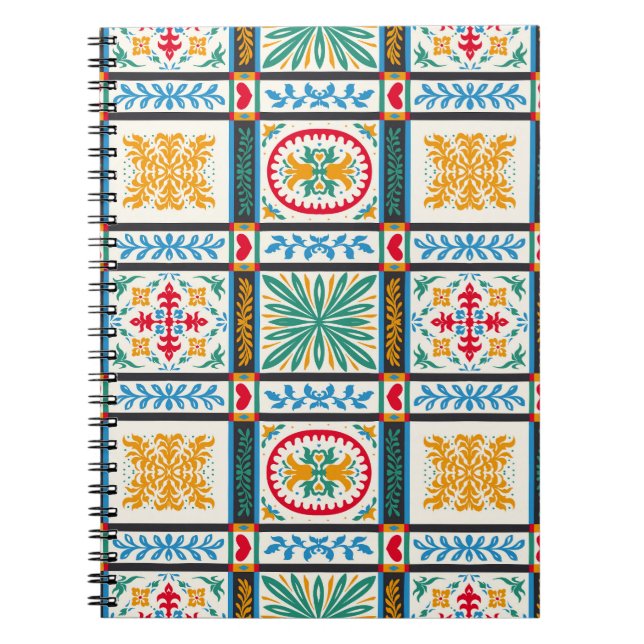 Italian Majolica Embroidery: Mediterranean Floral  Notebook (Front)