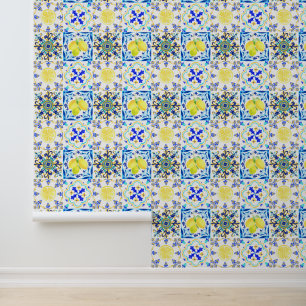 Italian Majolica Style Lemon Tile Pattern Wallpaper