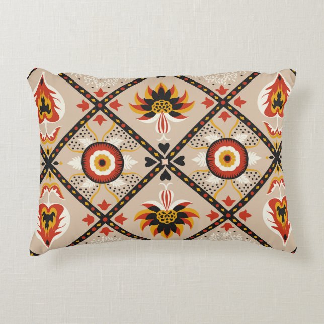 Italian majolica tile. Embroidery with flowers and Accent Pillow (Front)