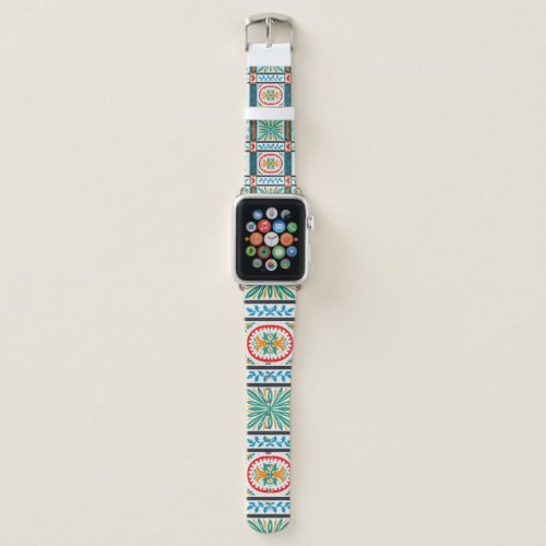 Italian majolica tile Embroidery with flowers and Apple Watch Band