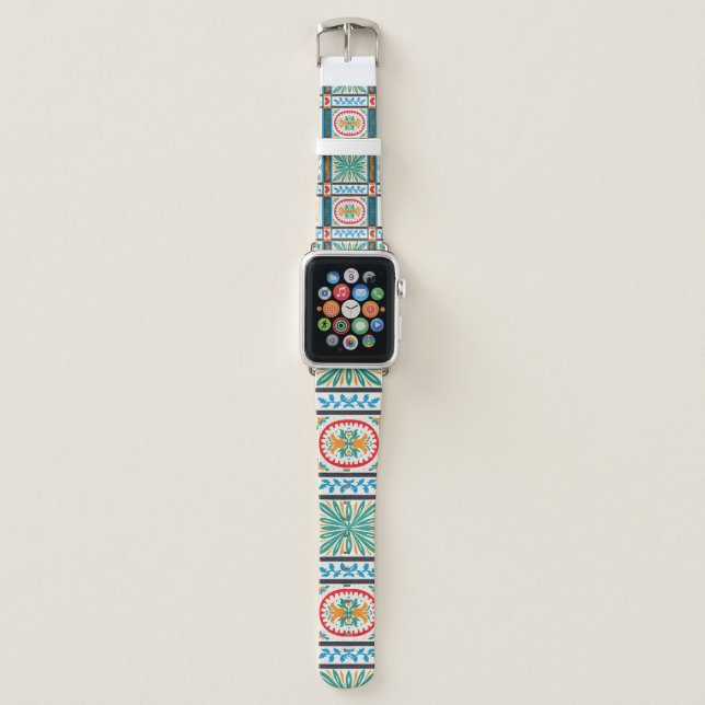 Italian majolica tile. Embroidery with flowers and Apple Watch Band (Front)